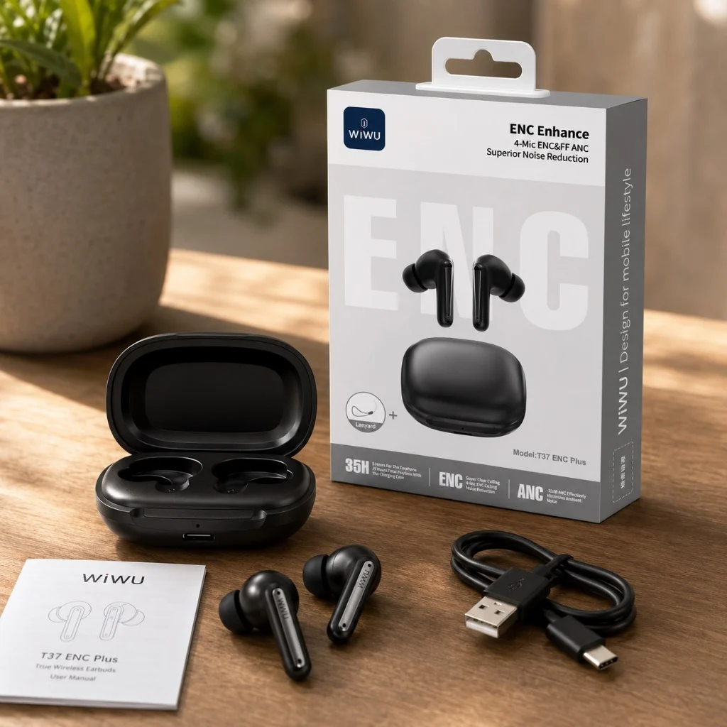 WiWU T37 ENC Plus Bluetooth Noise Cancellation Earbuds With latest Bluetooth Version 6.0 - Image 2