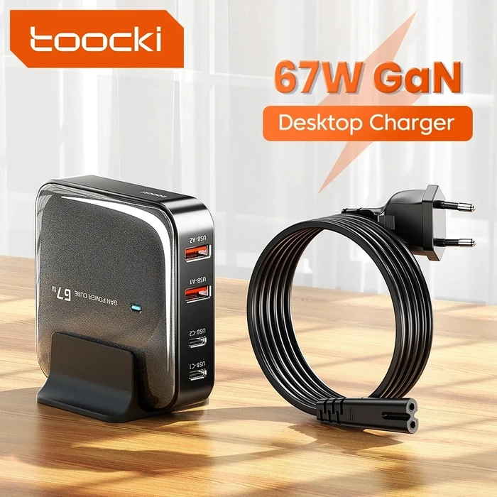 Toocki 67W GaN Multi-Port Charger Station | USB-C PD & QC Fast Desktop Charging Adapter for iPhone, MacBook Pro, Xiaomi & More - Image 4