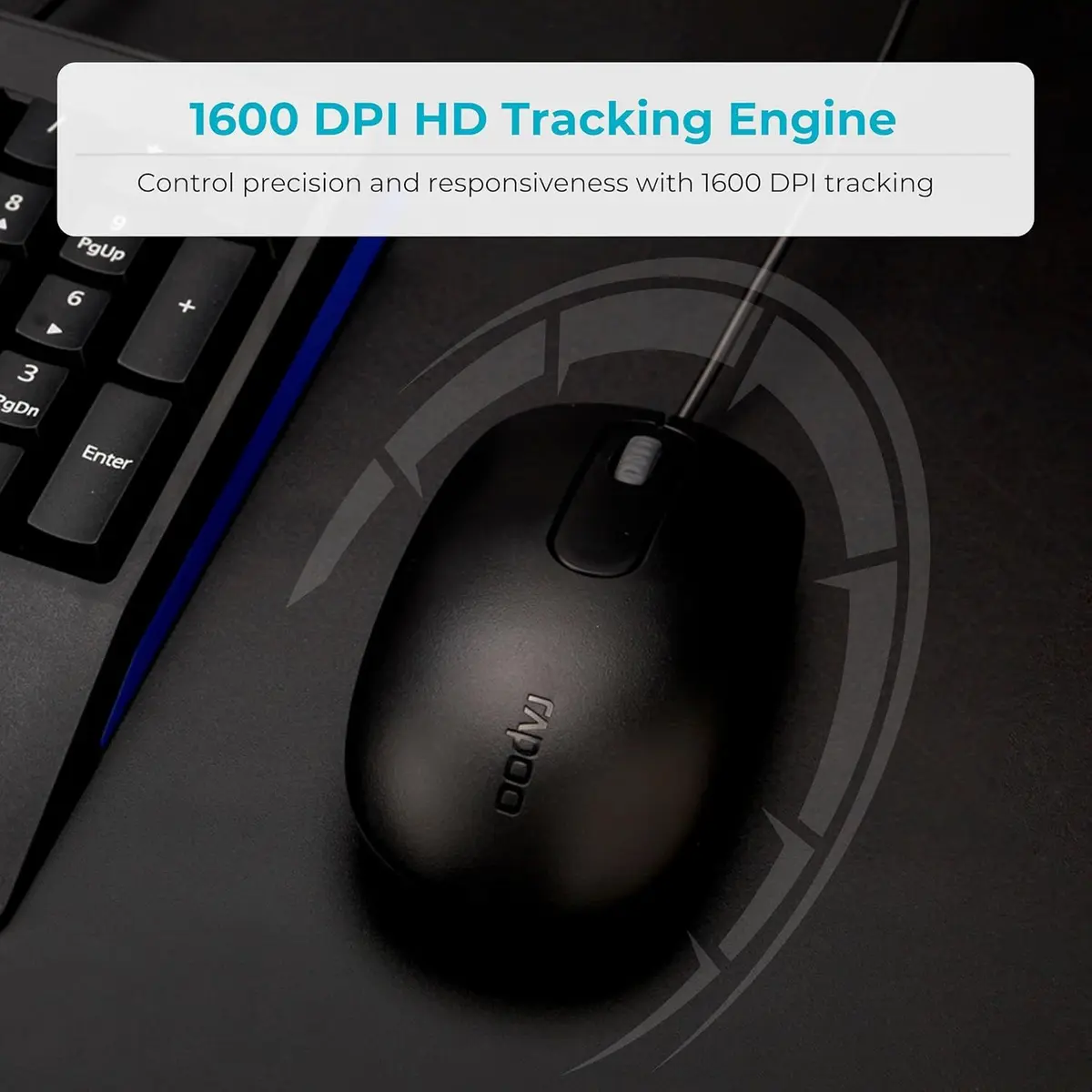 Rapoo N200 Wired Optical Mouse - Black - Image 4