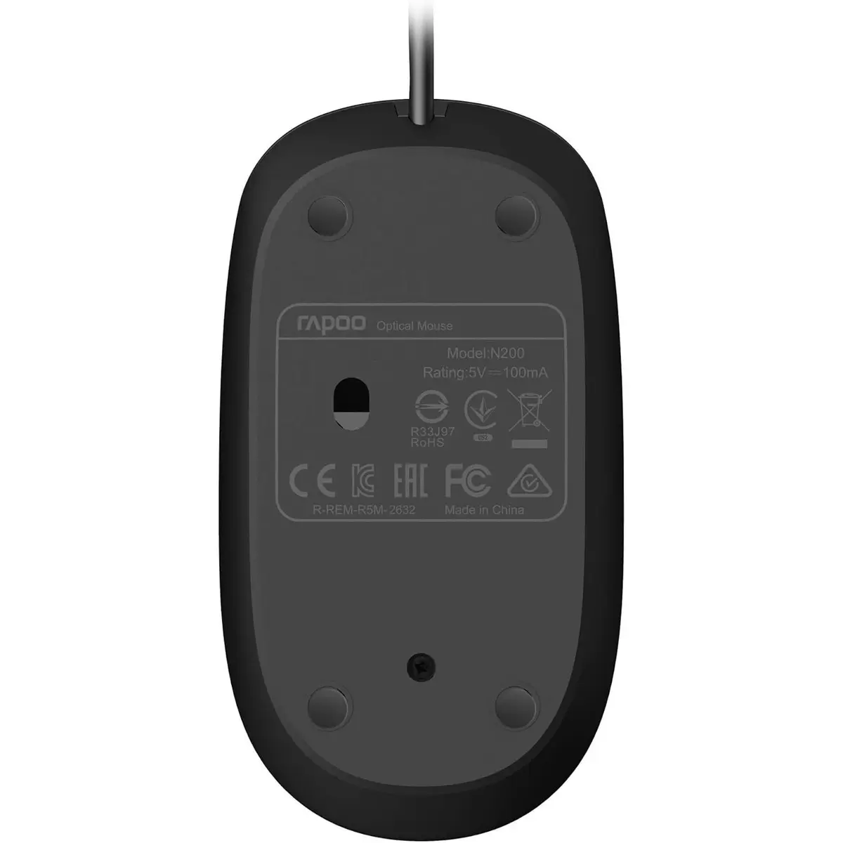 Rapoo N200 Wired Optical Mouse - Black - Image 5